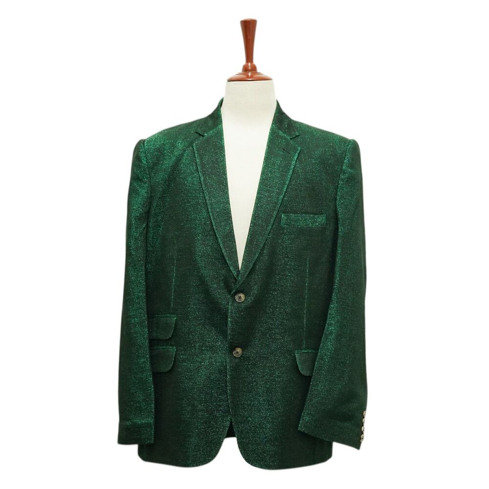 Mens 46R Emerald Green Shimmer Blazer Sport Coat Party Event Statement Jacket